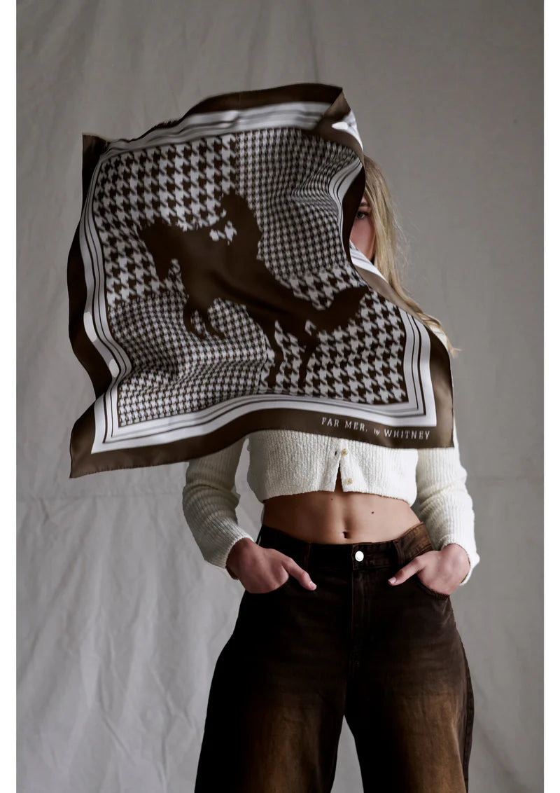 Whitney Spicer Art - Silk Bandana - Houndstooth Horse - Chocolate