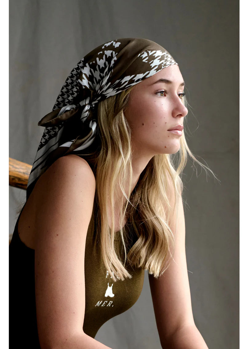 Whitney Spicer Art - Silk Bandana - Houndstooth Horse - Chocolate