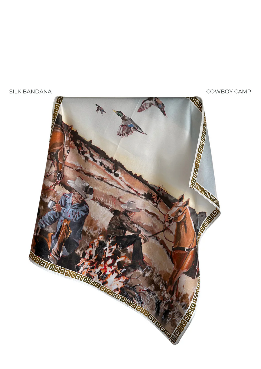 Whitney Spicer Art - 'Cowboy Camp' Silk Bandana