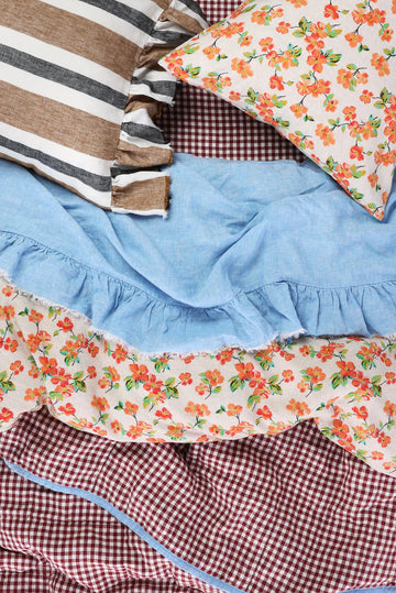 Society of Wanderers - Powder Blue Ruffle Flat Sheet - King