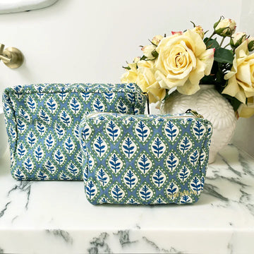 Luxe & Beau - BLUE AND GREEN MOTIF COSMETIC BAG