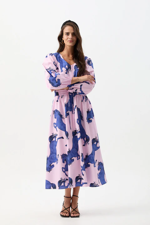Cloth + Paper + Scissors - Cotton V Neck Dress - Stallion Print