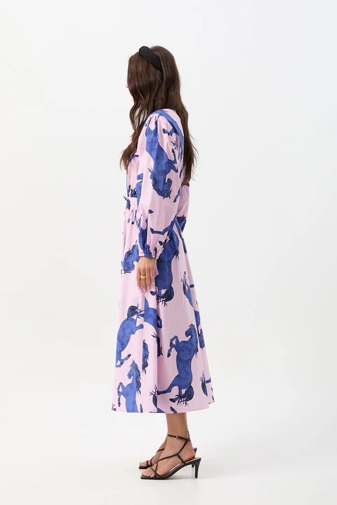 Cloth + Paper + Scissors - Cotton V Neck Dress - Stallion Print