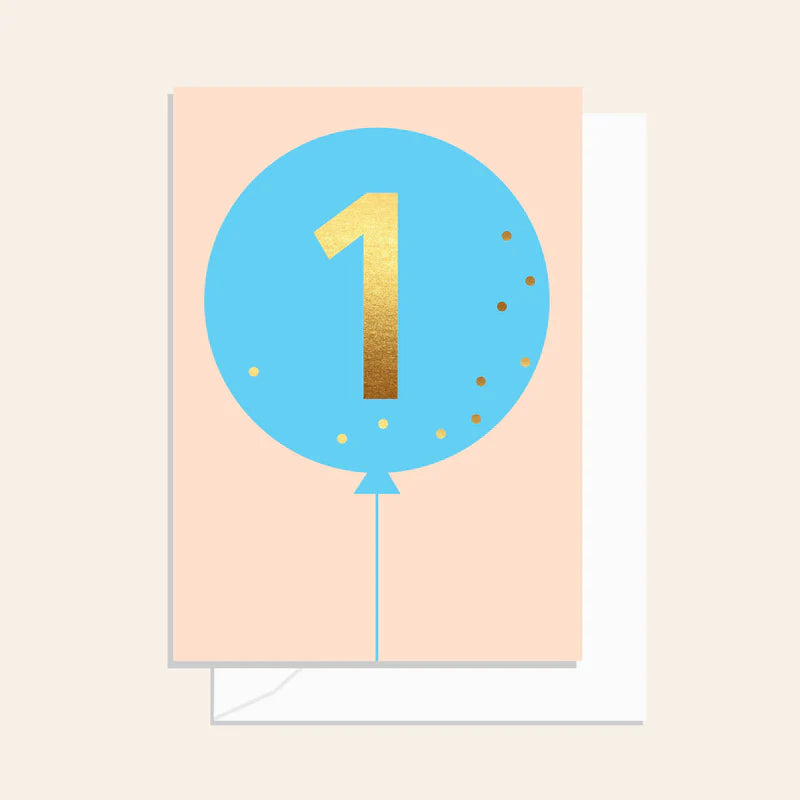 Elm Paper - 1st Birthday Balloon Blue Card