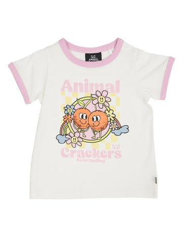 Animal Crackers - Cherry Check Tee - Vintage White