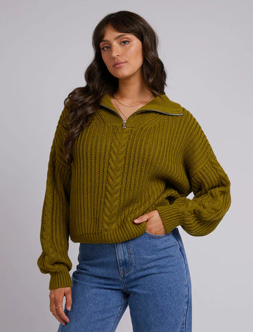 All About Eve - Dahlia 1/4 Zip Knit - Olive