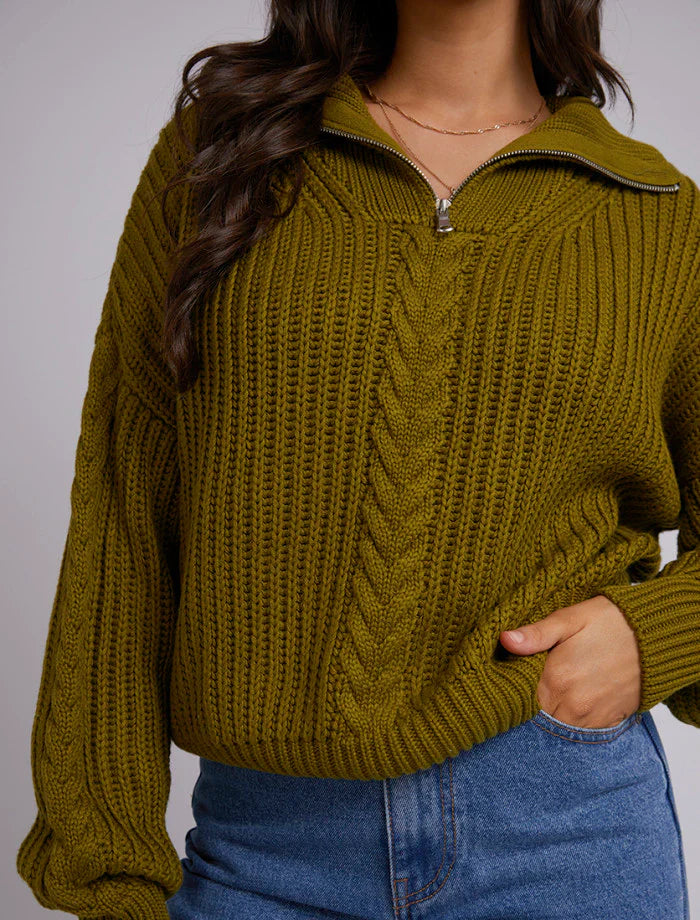 All About Eve - Dahlia 1/4 Zip Knit - Olive