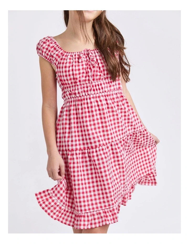 Eve Girl - Elsa Gingham Dress - Red - Kids Size 8-14