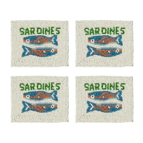 Coast to Coast - Sardines S/4 Beaded Coasters 10x12.5cm
