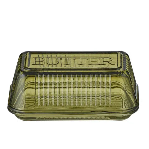 Coast To Coast Home - Lia Glass Butter Dish - 17x10x7.5cm - Green