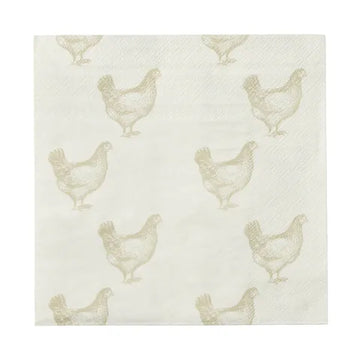 Coast To Coast Home - Chooks 20pk 3 Ply 33cm Napkin White/Nat