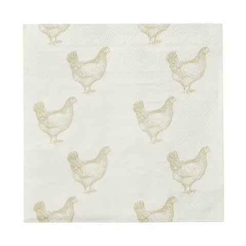 Coast To Coast Home - Chooks 20pk 3 Ply 33cm Napkin White/Nat