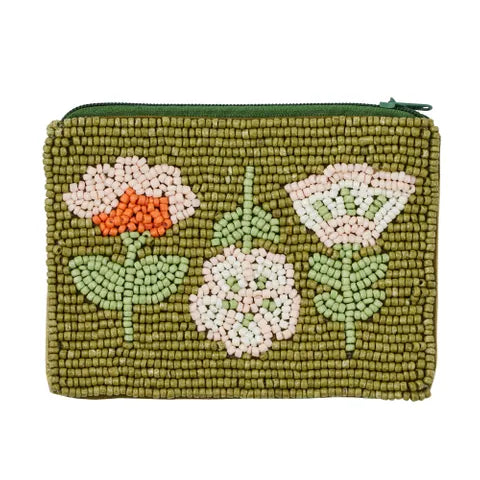 Coast To Coast Home - Freya Beaded Pouch 12x9cm - Green