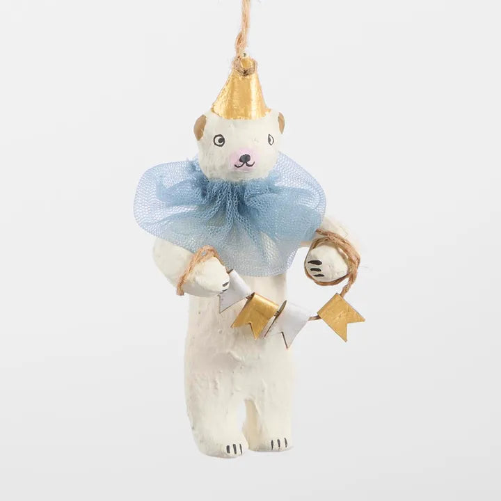 Florabelle - Mache Carnivale Bear Tree Decoration Blue