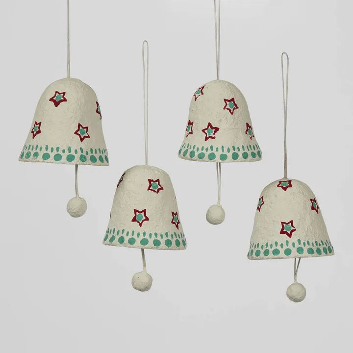 Florabelle - Mache Hanging Bell Ornament (Set of 4)