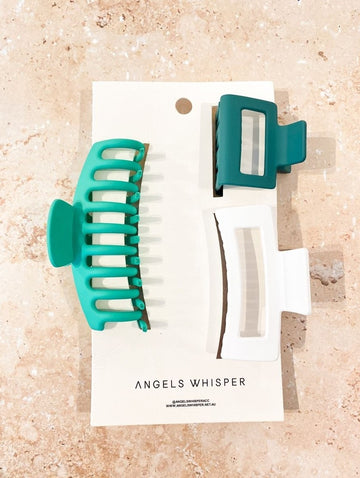 Angels Whisper - Renee Claw Clips 3 PCE Set - Green/White