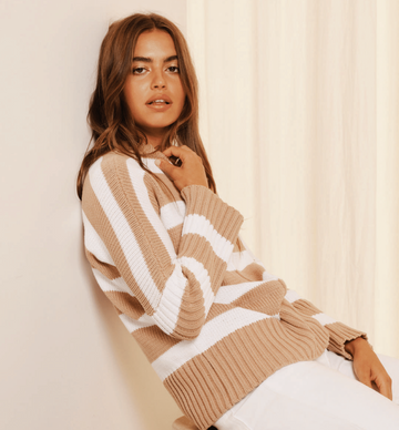 Cartel & Willow - Ariel Knit Sweater - Maple/White Stripe