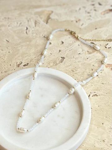 Pop Design - White Crystal Love Bohemian Pearl Necklace