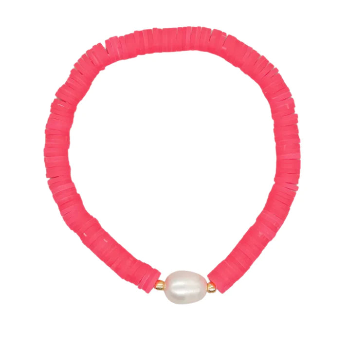 Pop Design - Neon Coral Heishi Pearl Bracelet