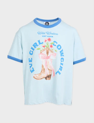 Eve Girl - Rodeo Ringer Tee - Light Blue - Kids Size 3-7