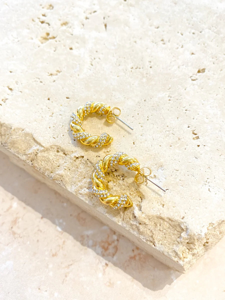 Angels Whisper - Diamante Twist 18k Gold Plated Earrings