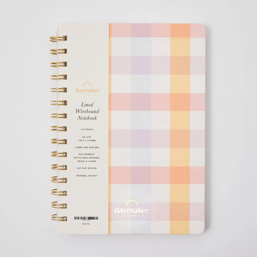 Honest Paper - 'Sunshine Gingham' Lined Wirebound Notebook