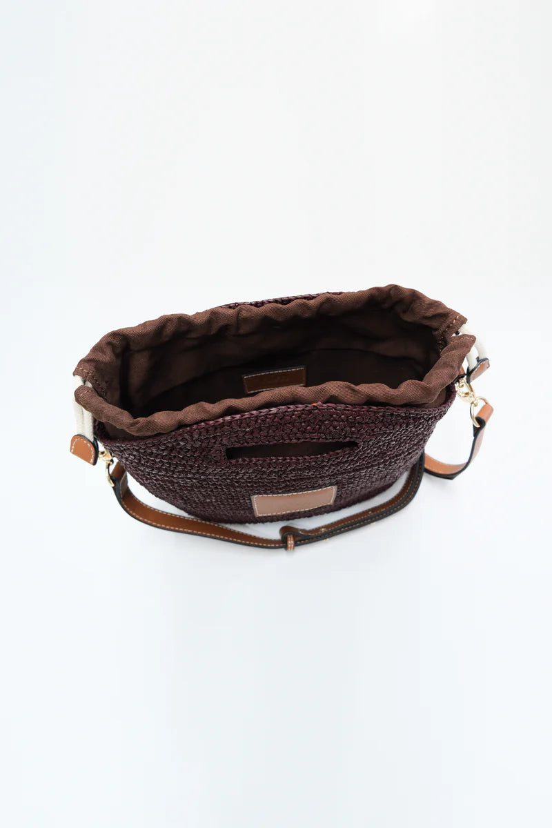 Nim - Leather Trimmed Raffia Mini - Cocoa
