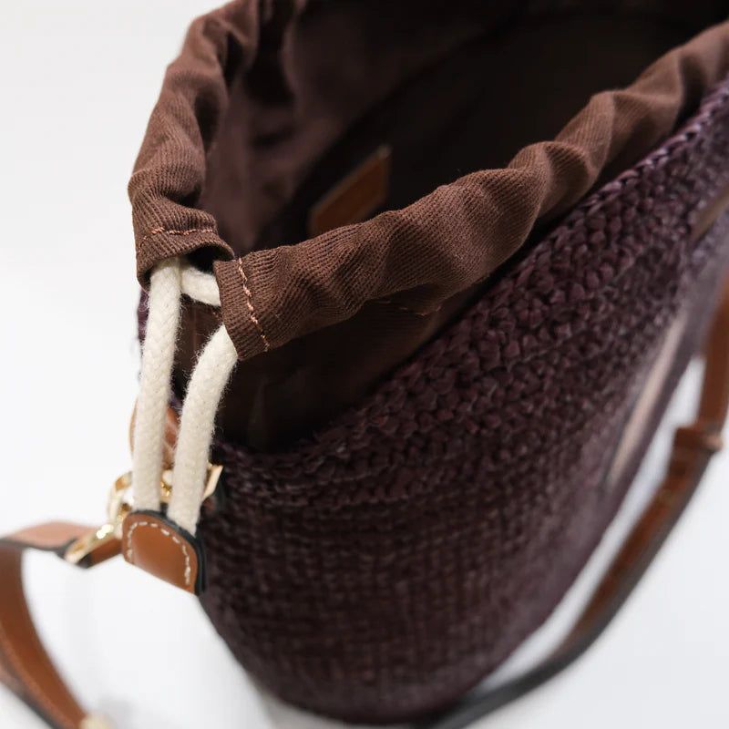 Nim - Leather Trimmed Raffia Mini - Cocoa