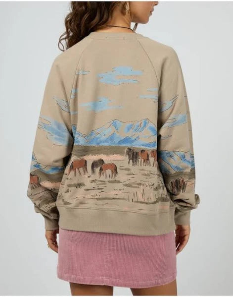 All About Eve - Wild Horses Box Raglan Crew - Stone