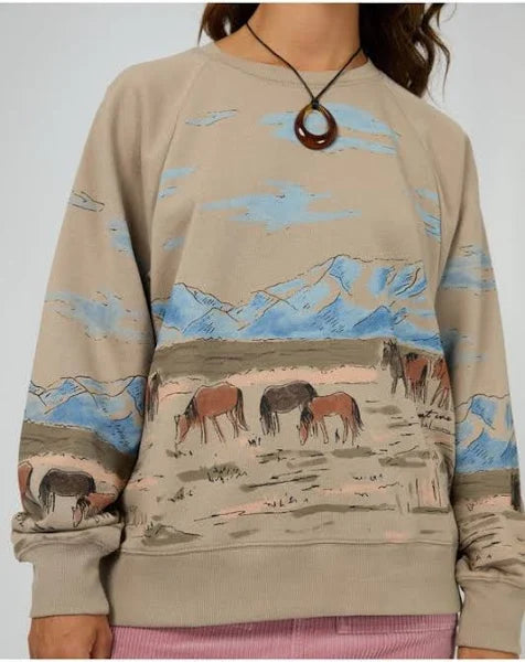 All About Eve - Wild Horses Box Raglan Crew - Stone