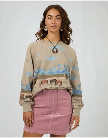 All About Eve - Wild Horses Box Raglan Crew - Stone