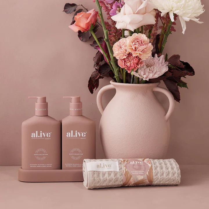 Al.ive Body - Wash & Lotion Duo + Waffle Towel Gift Set - Raspberry Blossom & Juniper