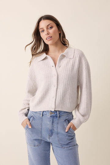 Ceres Life - Soft Cropped Collared Cardi - Oatmeal