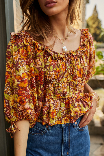 Bohemian Traders - Gathered Elastic Waist Top in Italian Floral