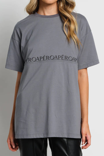 Apero - Splice Embroidered Longline Tee - Slate Blue