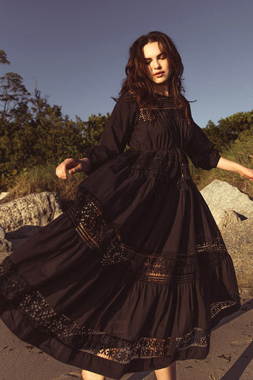 Bohemian Traders - LACE-TIERED MAXI DRESS IN BLACK