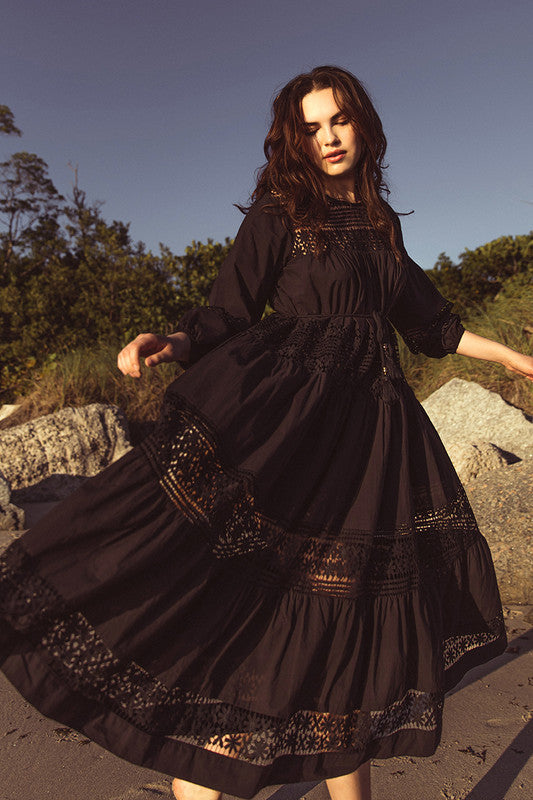 Bohemian Traders - LACE-TIERED MAXI DRESS IN BLACK