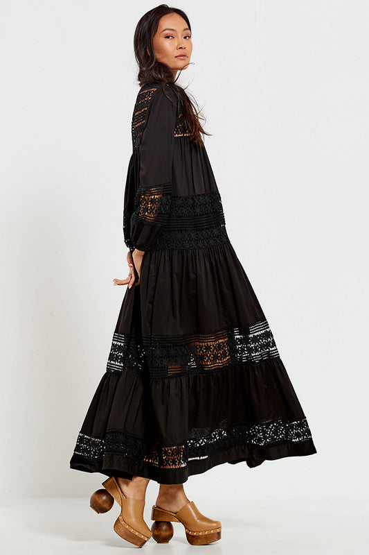 Bohemian Traders - LACE-TIERED MAXI DRESS IN BLACK