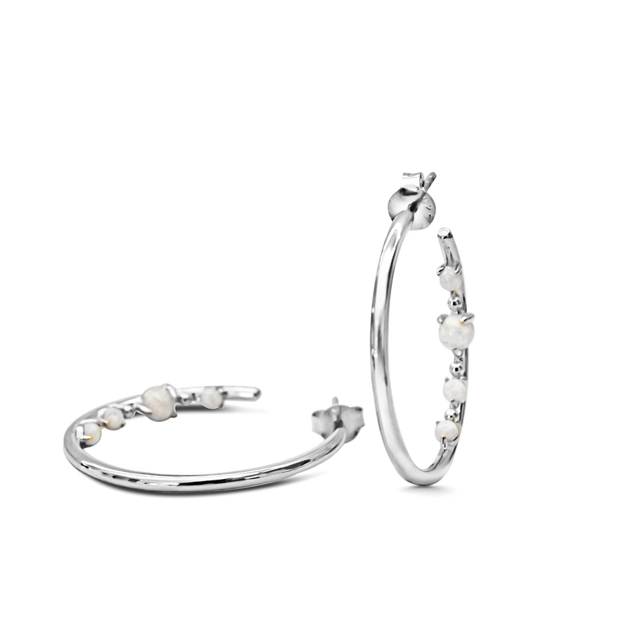 Bianko - Castle Rock Opal Hoops - Silver (Rhodium Plated)