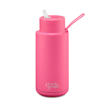 Frank Green - Ceramic Reusable Bottle - Straw Lid 34oz / 1,000ml - Neon Pink