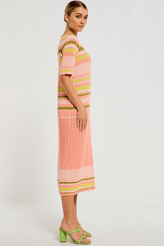 Bohemian Traders - Knit A-Line Midi Dress - Multi Stripe