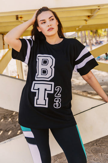 Bohemian Traders - OVERSIZED VARSITY TEE IN BLACK JERSEY COTTON