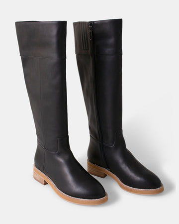 Walnut - Camile Leather Boot - Black