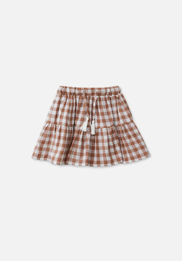 Miann & Co - Woven Frill Skirt - Cinnamon Gingham