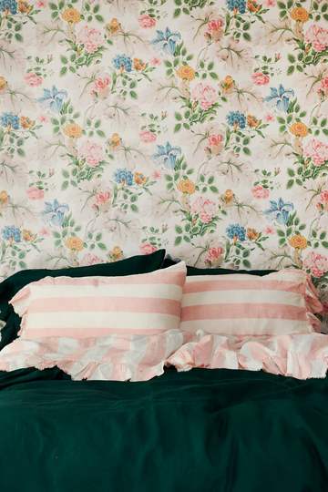 Society of Wanderers - Blush Stripe Ruffle Flat Sheet - Queen