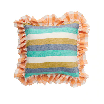 Society of Wanderers - Lagoon Stripe Full Ruffle Cushion - With Insert