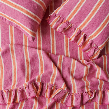 Society of Wanderers - Wildberry Stripe Ruffle Flat Sheet - King