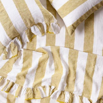 Society of Wanderers  - Kelp Stripe Ruffle Flat Sheet - King