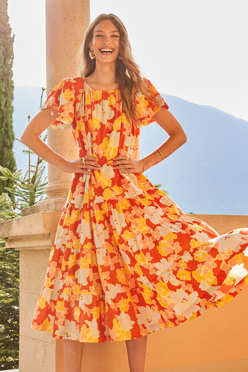 Bohemian Traders - Flounce Midi Dress in Dappled Light Floral