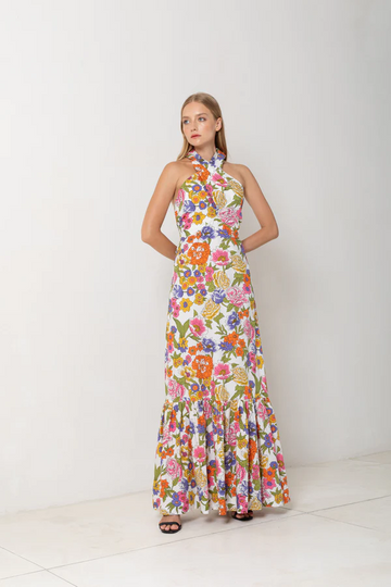 S/W/F Boutique - Crossover Halter Maxi Dress - In Spring